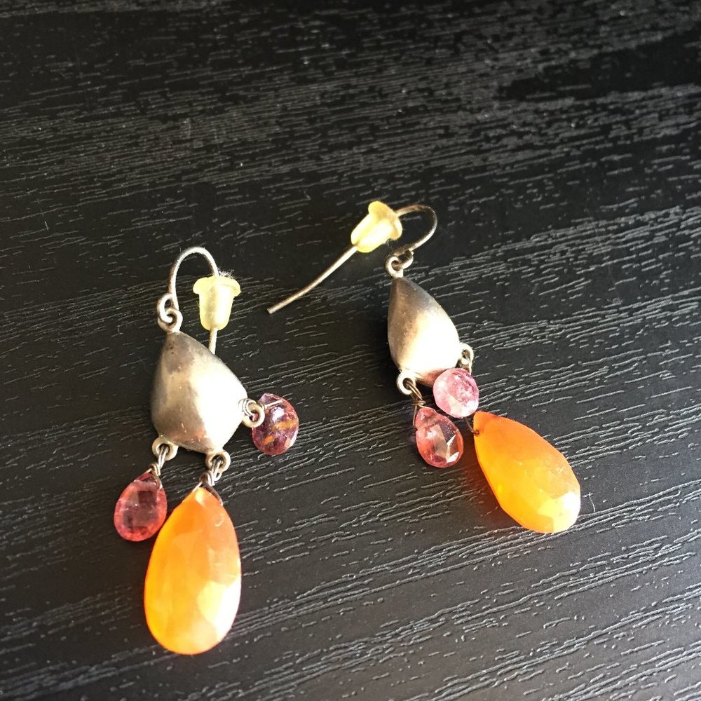 VINTAGE SILVER 925 GEMSTONE CHANDELIER EARRINGS